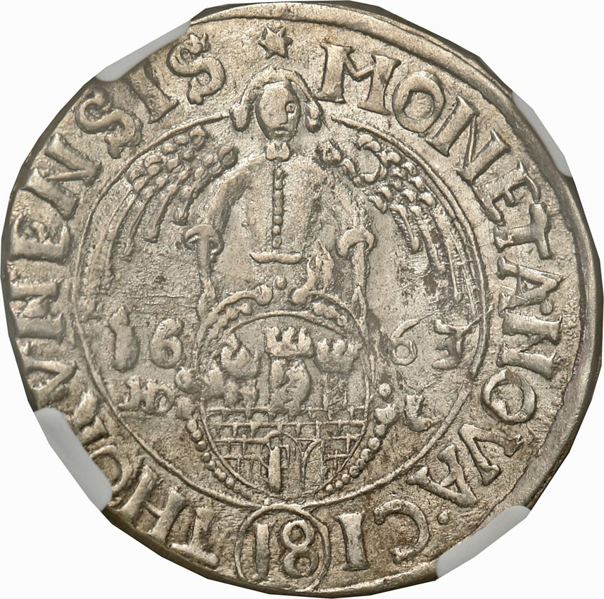 Jan II Kazimierz Ort 18 groszy 1663 NGC MS62 Toruń PĘKNY